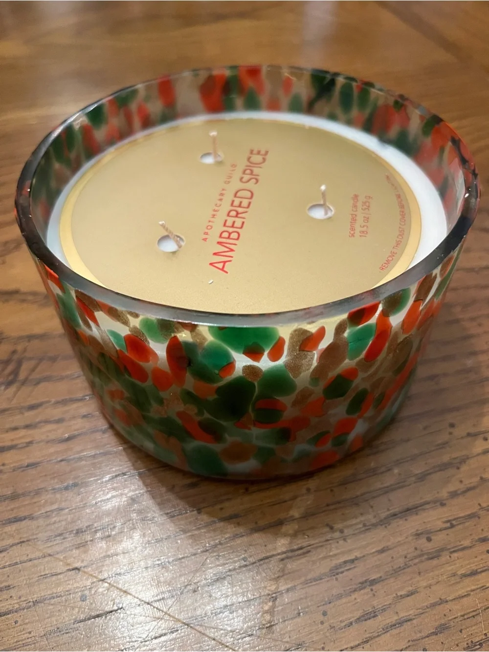 Zodax Spangled Glass Ambered Spice Scented Candle - Red, Green & Gold